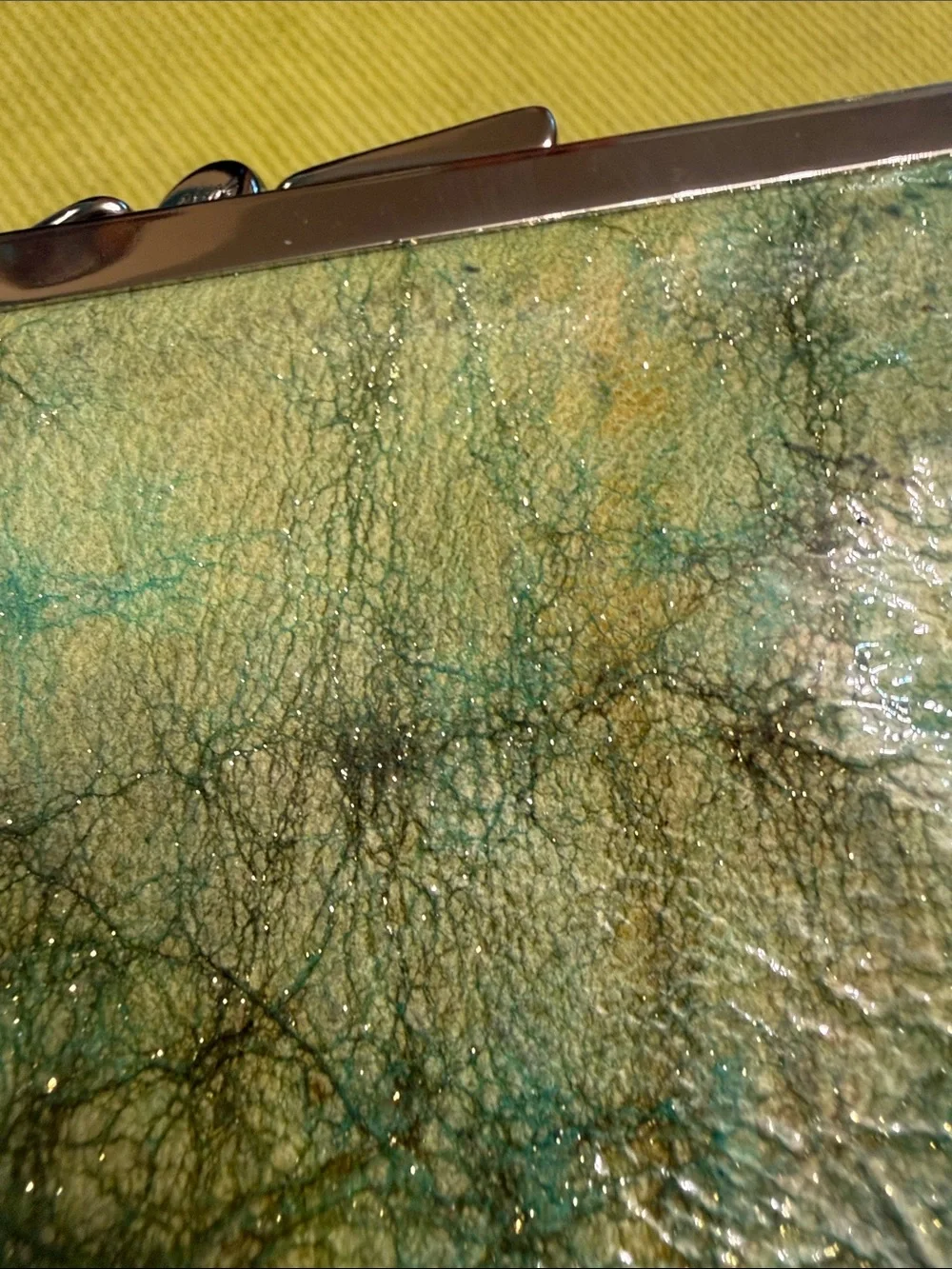 Abas Vintage Green Marble Effect Leather Clutch with Silver Frame